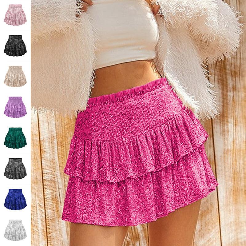 High Waist Sequined Pleated Skirt Women's Clothing Hot Girl Party Short Dress - AL MONI EXPRESS