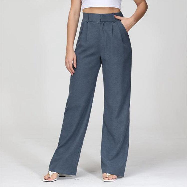 High Waist Straight Trousers With Pockets Wide Leg Casual Suit Pants For Women - AL MONI EXPRESS