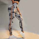 Hollow Tie Dye Printed Yoga Pants High Waist Butt Lift Seamless Sports Gym Fitness Leggings Slim Pants For Women Tight Trousers - AL MONI EXPRESS