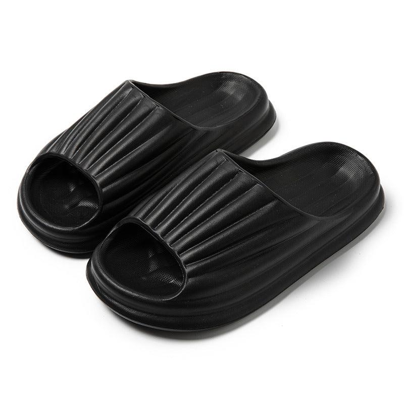 Home Slippers Women Men New Solid Striped Peep-toe Shoes House Floor Bathroom Slippers For Couple - AL MONI EXPRESS