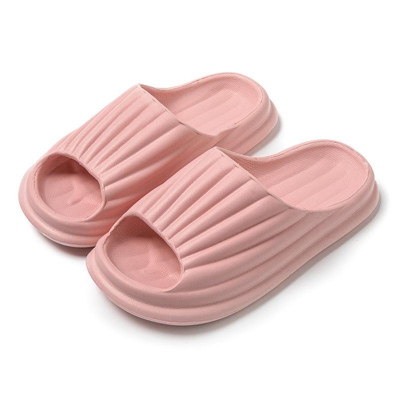 Home Slippers Women Men New Solid Striped Peep-toe Shoes House Floor Bathroom Slippers For Couple - AL MONI EXPRESS