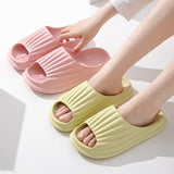 Home Slippers Women Men New Solid Striped Peep-toe Shoes House Floor Bathroom Slippers For Couple - AL MONI EXPRESS