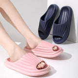 Home Slippers Women Men New Solid Striped Peep-toe Shoes House Floor Bathroom Slippers For Couple - AL MONI EXPRESS