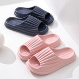 Home Slippers Women Men New Solid Striped Peep-toe Shoes House Floor Bathroom Slippers For Couple - AL MONI EXPRESS