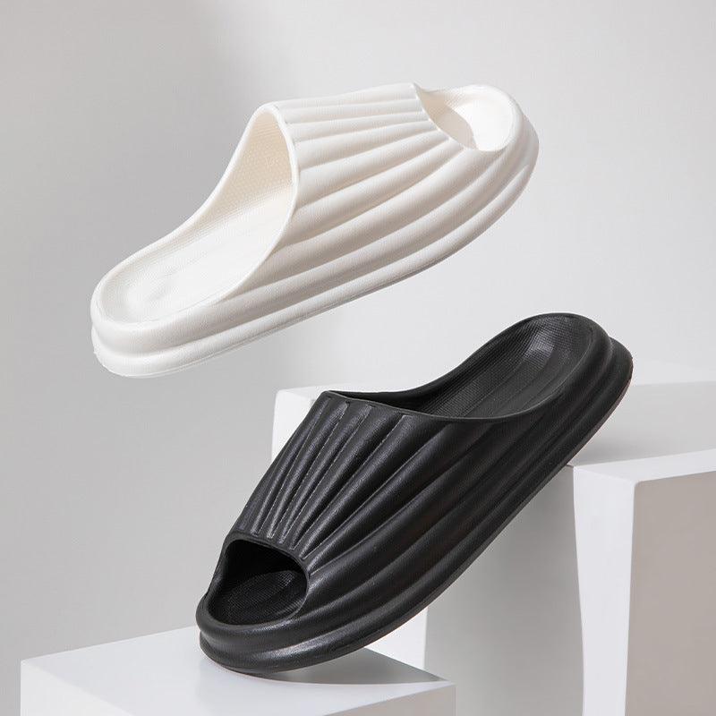 Home Slippers Women Men New Solid Striped Peep-toe Shoes House Floor Bathroom Slippers For Couple - AL MONI EXPRESS