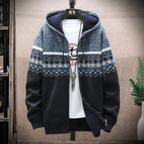 Hooded Cardigan Knitted Thick Plus Fleece Sweater Men - Almoni Express