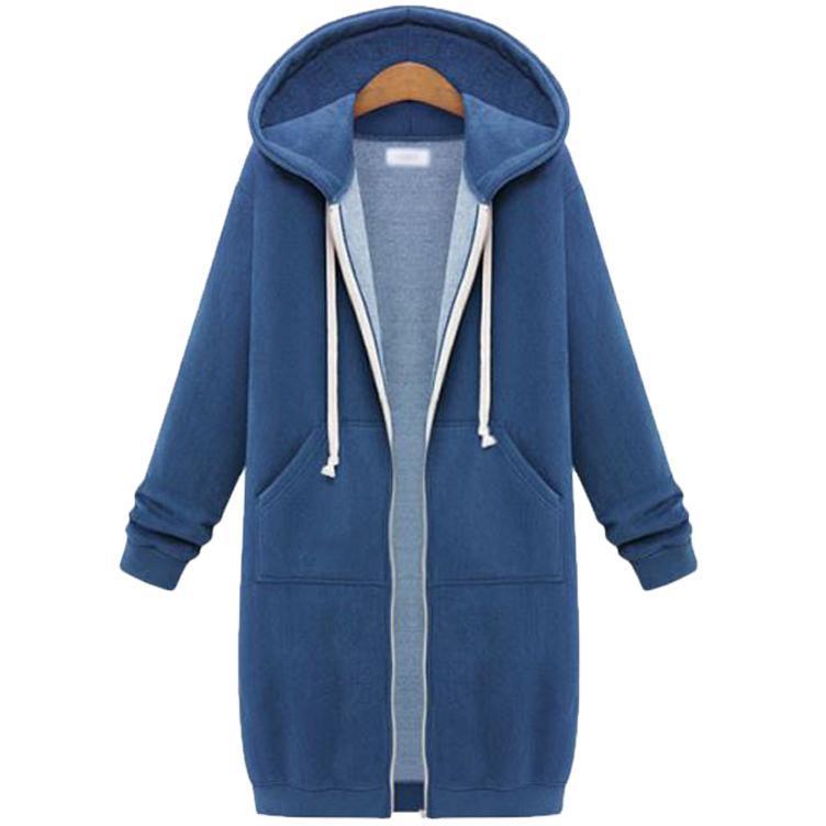 Hooded long-sleeved winter sweater women's jacket in a long thick shirt - Almoni Express