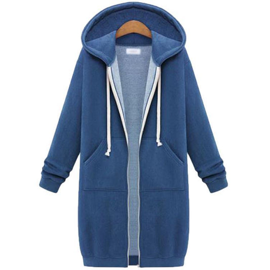 Hooded long-sleeved winter sweater women's jacket in a long thick shirt - Almoni Express