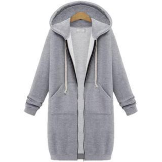 Hooded long-sleeved winter sweater women's jacket in a long thick shirt - Almoni Express