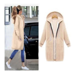 Hooded long-sleeved winter sweater women's jacket in a long thick shirt - Almoni Express