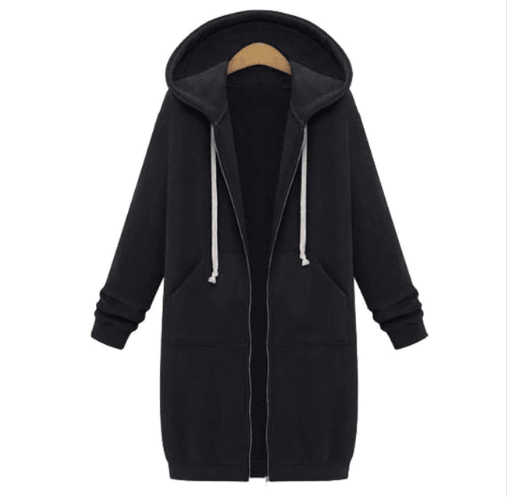 Hooded long-sleeved winter sweater women's jacket in a long thick shirt - Almoni Express