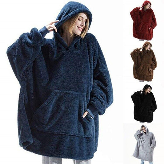 Hoodie Sweatshirt With Big Pocket Tops Sweater Comfortable Loose Double-Sided Fleece Thicker Wearable Blanket - AL MONI EXPRESS