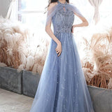 Host French Banquet Blue Long Dress - Almoni Express