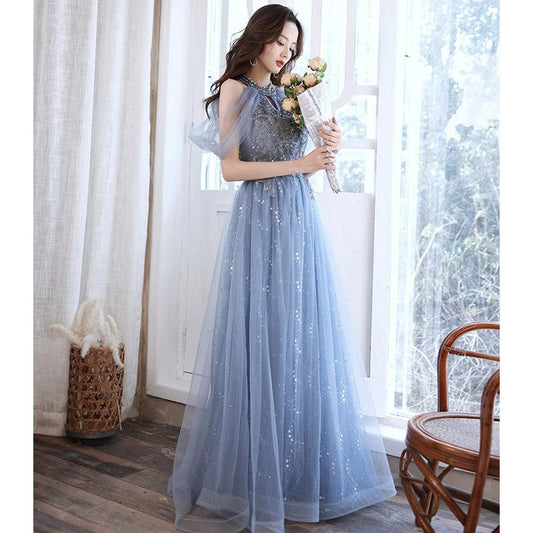 Host French Banquet Blue Long Dress - Almoni Express