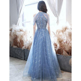 Host French Banquet Blue Long Dress - Almoni Express