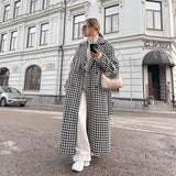 Houndstooth Long Trench Coat High-end And Fashionable Coat For Women - Almoni Express