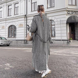 Houndstooth Long Trench Coat High-end And Fashionable Coat For Women - Almoni Express