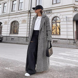 Houndstooth Long Trench Coat High-end And Fashionable Coat For Women - Almoni Express