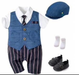 Infant Boy Baby Gentleman Outing Clothes One-Piece Suit Romper - Almoni Express