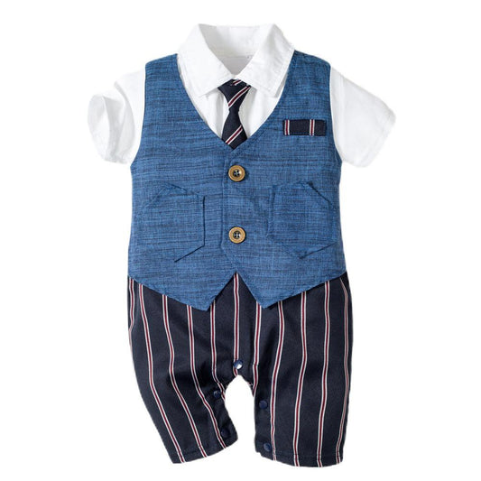 Infant Boy Baby Gentleman Outing Clothes One-Piece Suit Romper - Almoni Express