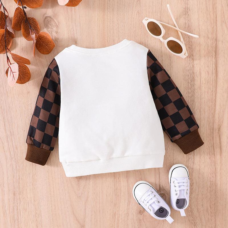 Infants And Toddlers Fall Long-sleeved Tops Fashion Plaid Sweatshirt - Almoni Express