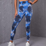 Ink Tie-dye Printed Yoga Pants Seamless High Waist Tight Hip Lifting Leggings Sports Running Fitness Trousers For Women - AL MONI EXPRESS