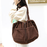 Ins Corduroy Shoulder Bags Drawstring Multi-pocket Handbag Women Underarm Bags - AL MONI EXPRESS