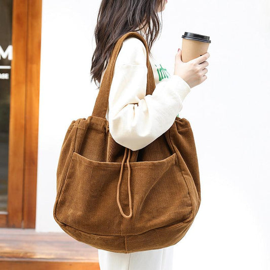 Ins Corduroy Shoulder Bags Drawstring Multi-pocket Handbag Women Underarm Bags - AL MONI EXPRESS