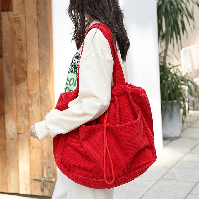 Ins Corduroy Shoulder Bags Drawstring Multi-pocket Handbag Women Underarm Bags - AL MONI EXPRESS