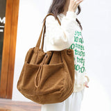 Ins Corduroy Shoulder Bags Drawstring Multi-pocket Handbag Women Underarm Bags - AL MONI EXPRESS