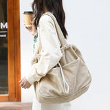 Ins Corduroy Shoulder Bags Drawstring Multi-pocket Handbag Women Underarm Bags - AL MONI EXPRESS