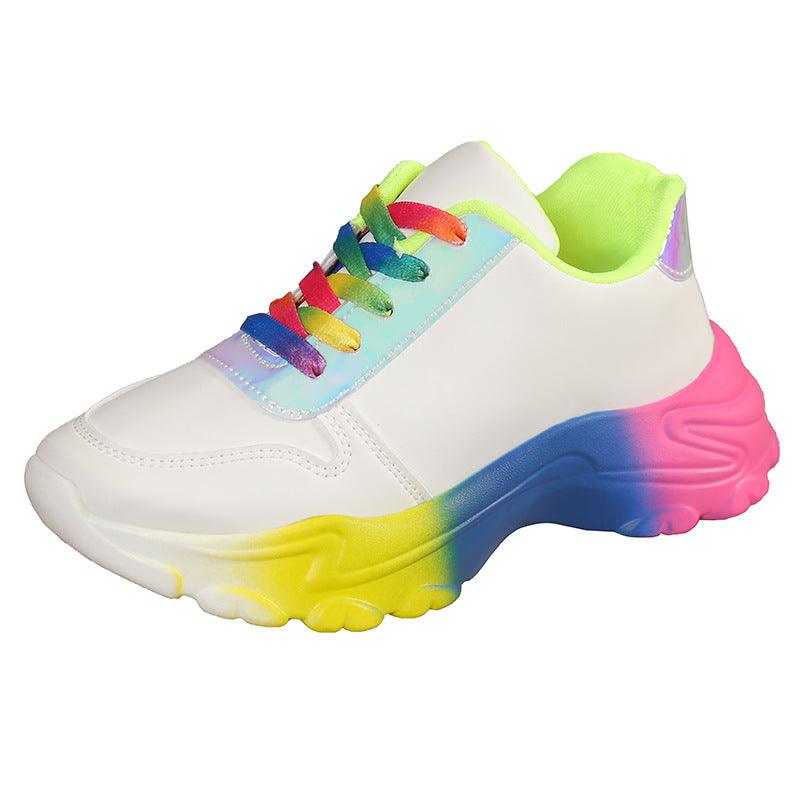 INS Style Rainbow Color Sports Shoes For Women Thick Bottom Lace-up Sneakers Fashion Casual Lightweight Running Walking Shoes - AL MONI EXPRESS