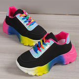 INS Style Rainbow Color Sports Shoes For Women Thick Bottom Lace-up Sneakers Fashion Casual Lightweight Running Walking Shoes - AL MONI EXPRESS