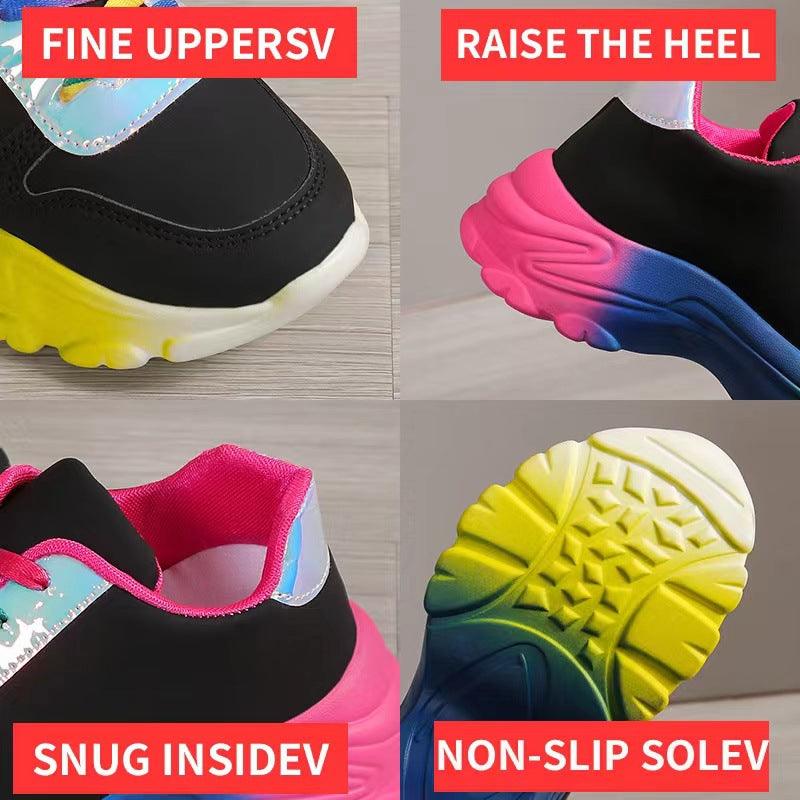 INS Style Rainbow Color Sports Shoes For Women Thick Bottom Lace-up Sneakers Fashion Casual Lightweight Running Walking Shoes - AL MONI EXPRESS