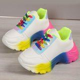 INS Style Rainbow Color Sports Shoes For Women Thick Bottom Lace-up Sneakers Fashion Casual Lightweight Running Walking Shoes - AL MONI EXPRESS