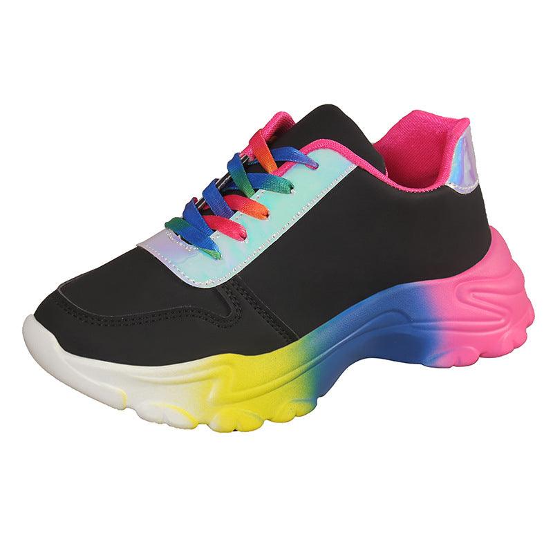 INS Style Rainbow Color Sports Shoes For Women Thick Bottom Lace-up Sneakers Fashion Casual Lightweight Running Walking Shoes - AL MONI EXPRESS