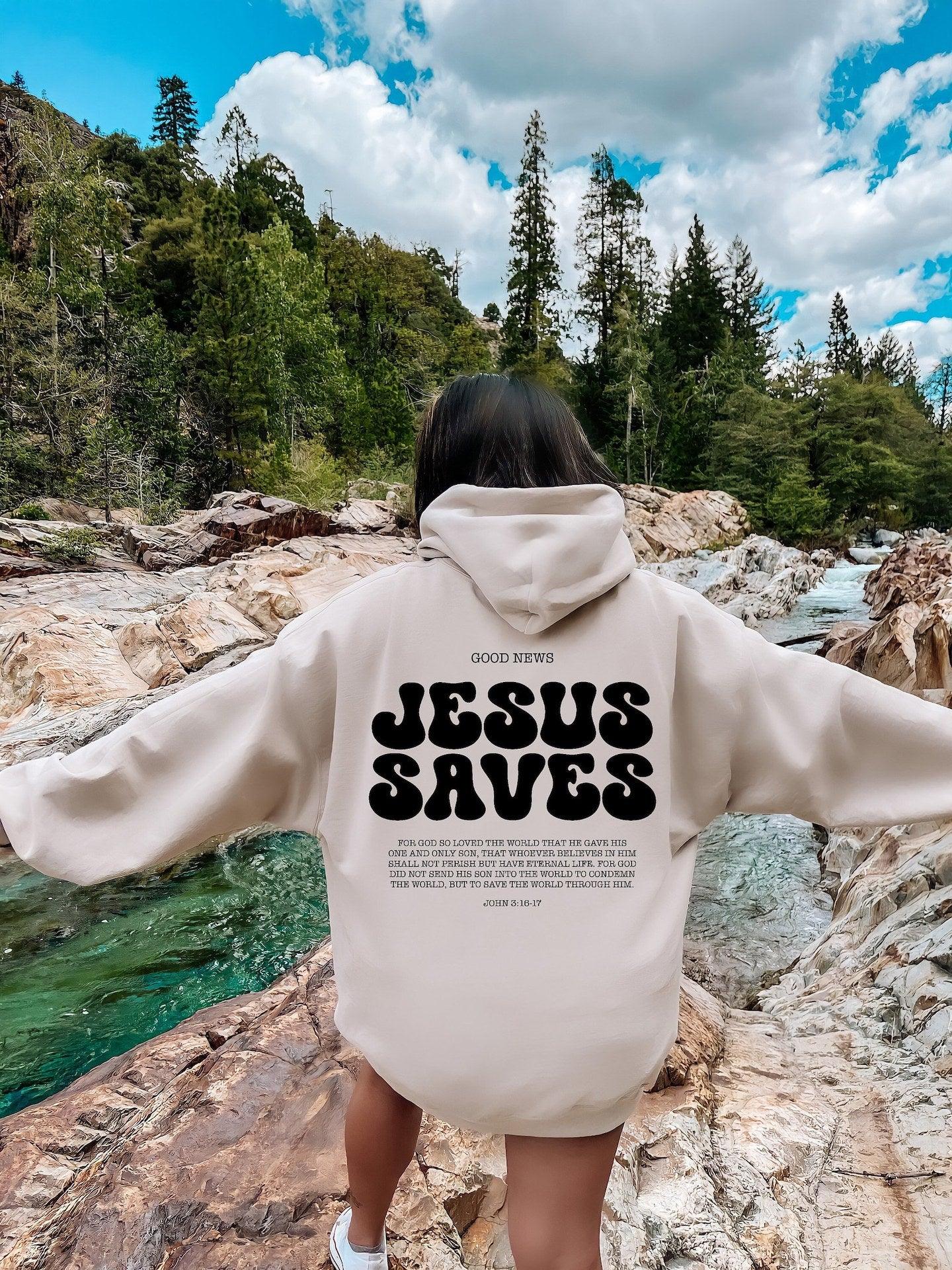 Jesus Saves Hoodie Bible Verses Appear Church Sweater - AL MONI EXPRESS