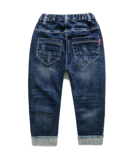 Kids Boys Jeans Baby Clothes Classic Pants Children Denim Clothing Boy Casual Bowboy Long Trousers 5-13Y - Almoni Express