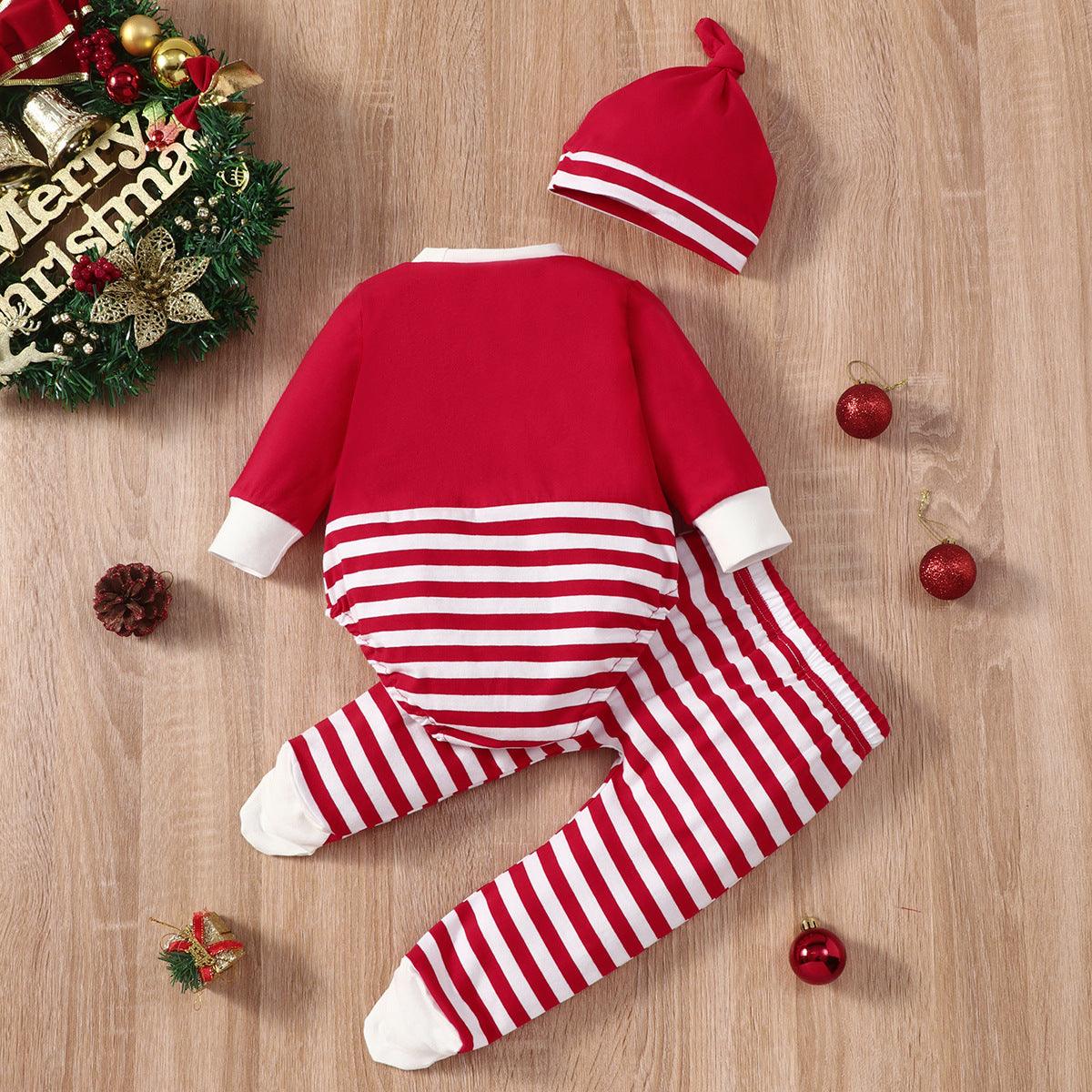 Kids Christmas Elk Striped Hat Set - Almoni Express