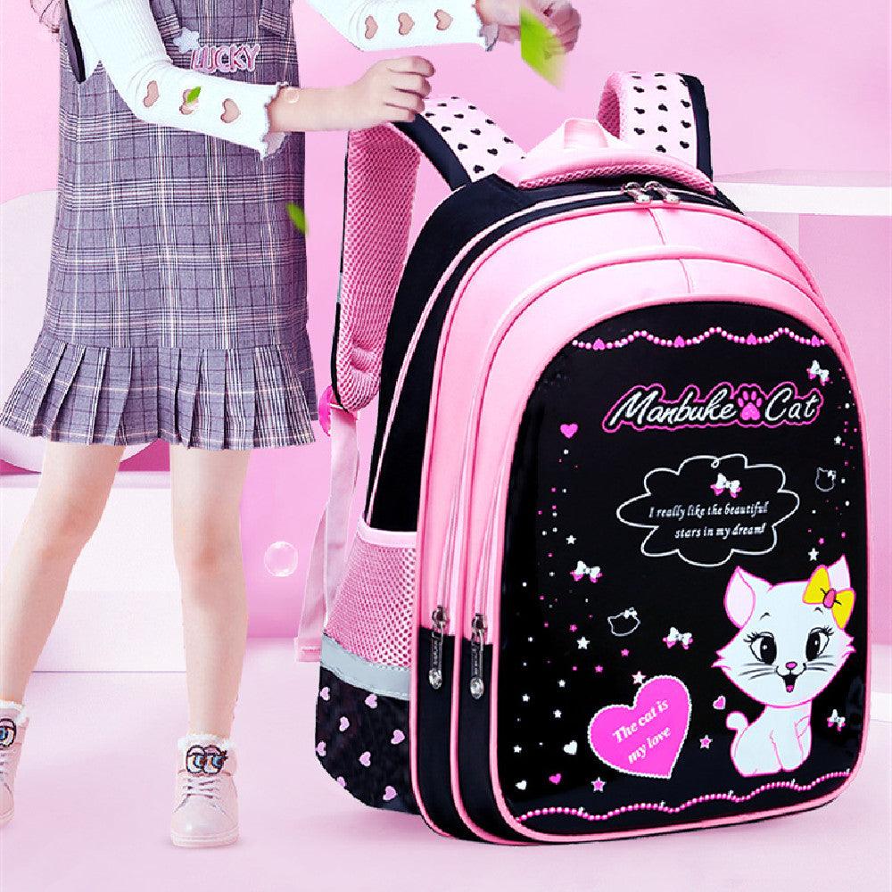 Kids School Cute Cat Print Backpack - Almoni Express