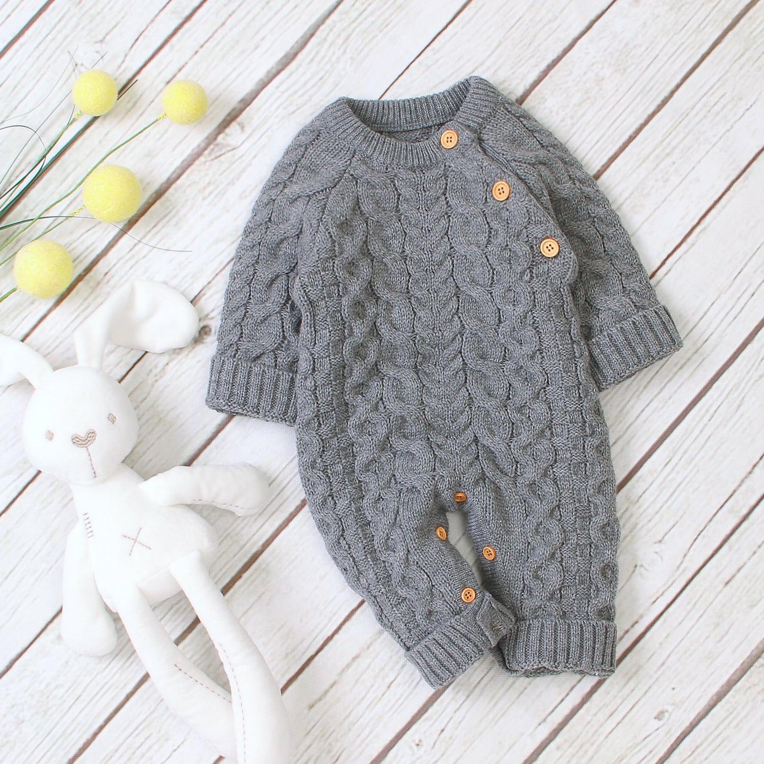 Knitted solid color baby jumpsuit - Almoni Express