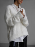 Knitted Sweater Cardigan Loose Long Sleeve V-neck - AL MONI EXPRESS