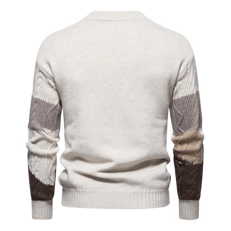 Knitwear Men's American Retro European Size Color Matching Casual Coat Autumn And Winter New Round Neck Sweater - Almoni Express