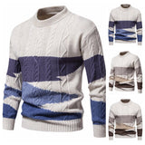 Knitwear Men's American Retro European Size Color Matching Casual Coat Autumn And Winter New Round Neck Sweater - Almoni Express