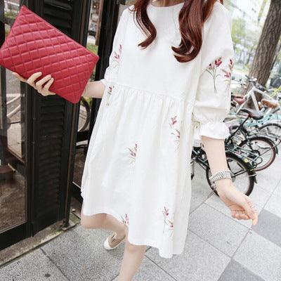 Korean Cotton And Linen Embroidery Maternity Dress And Nursing Clothes - Almoni Express