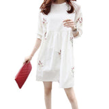 Korean Cotton And Linen Embroidery Maternity Dress And Nursing Clothes - Almoni Express