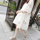 Korean Cotton And Linen Embroidery Maternity Dress And Nursing Clothes - Almoni Express