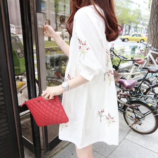 Korean Cotton And Linen Embroidery Maternity Dress And Nursing Clothes - Almoni Express