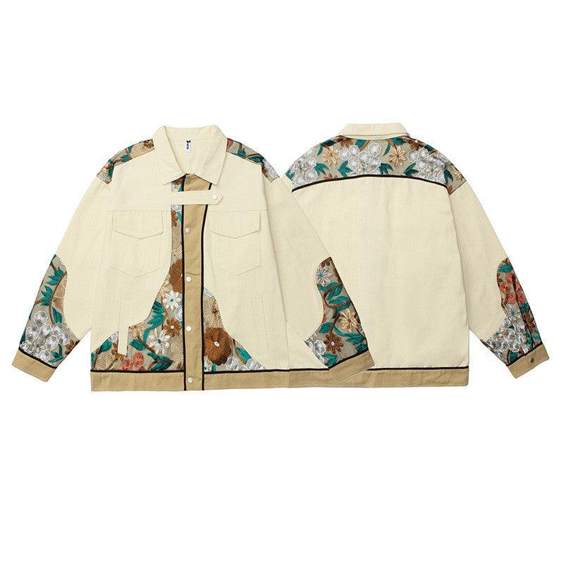 Lace Embroidery Stitching Workwear Jacket Men - Almoni Express