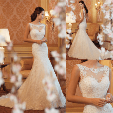 Lace Fish Tail Wedding Dress - Almoni Express